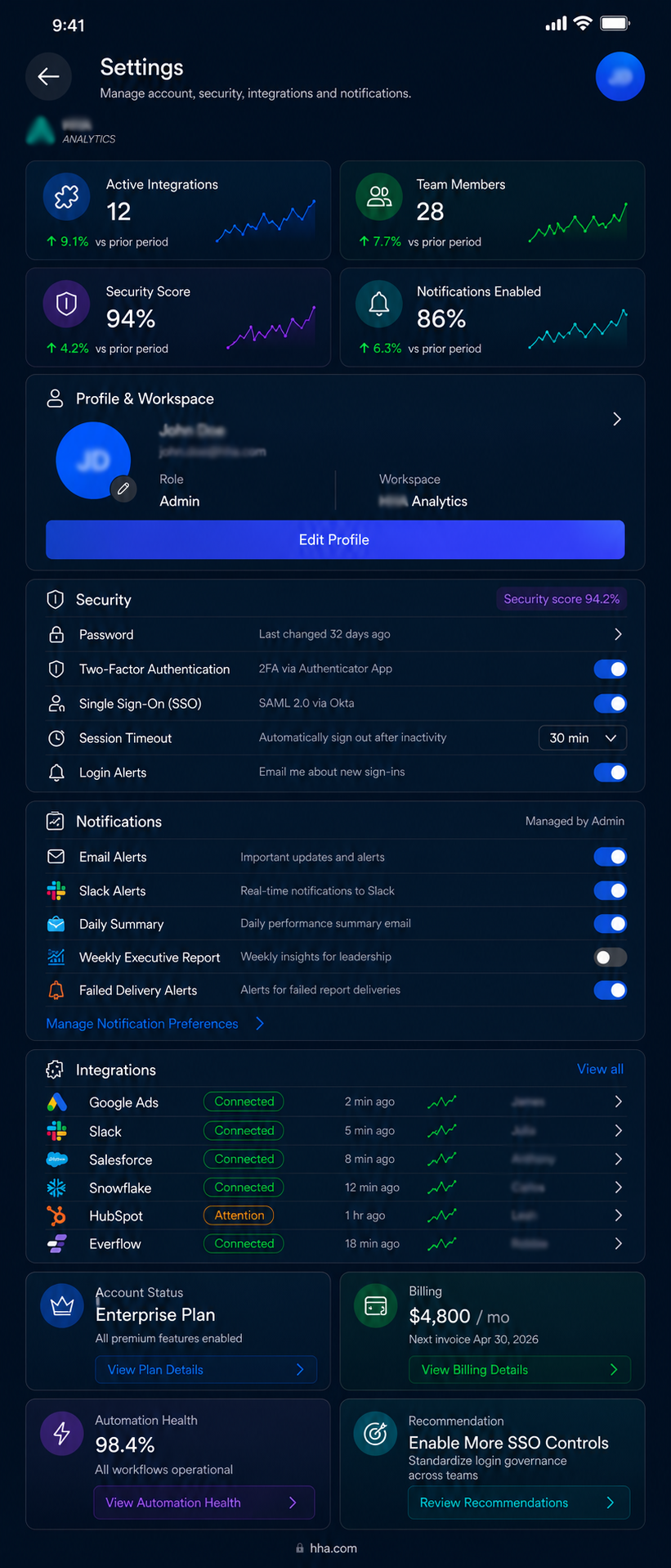Reporting App Settings Mobile