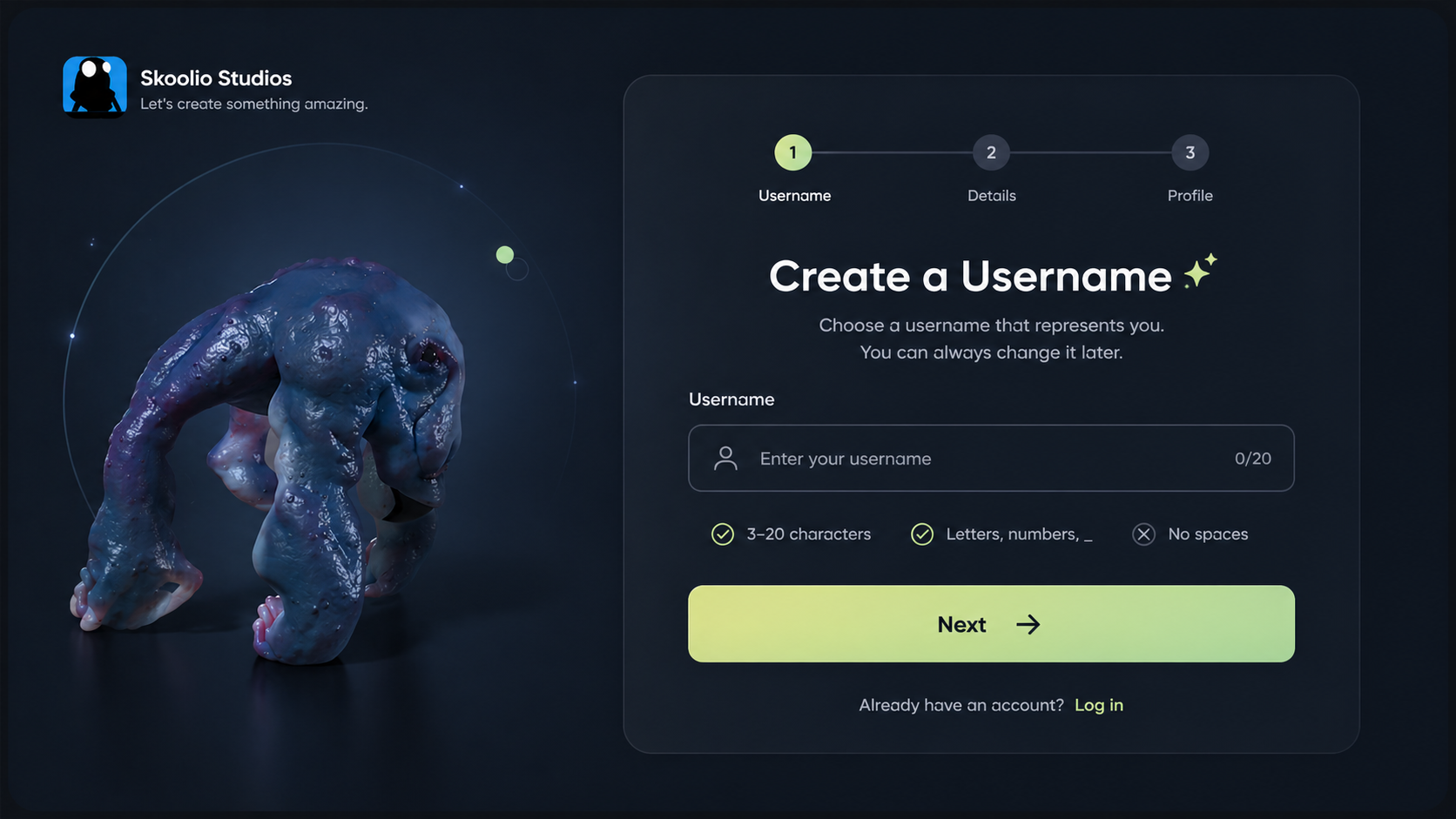 Skoolio Studios Create Username